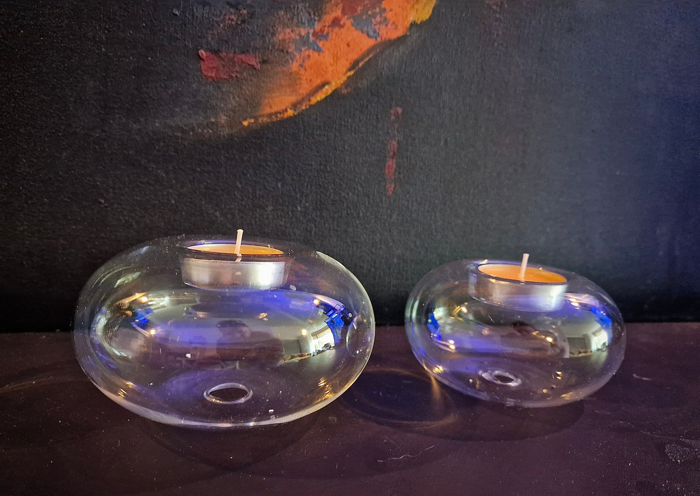 Hand blown Glass Tea Light Holders. Perfect as a gift