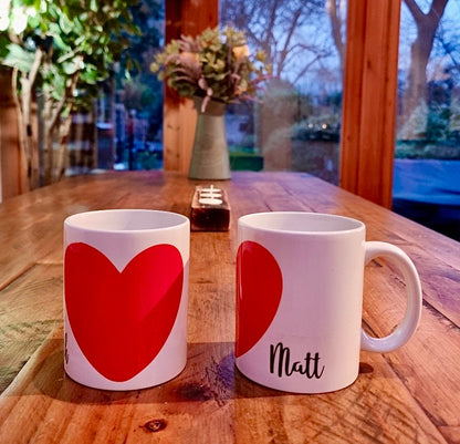 Personalised Set Of Love Heart Mugs. His and Hers. Custom mug. Gift for her. Gift for him. Wedding gift. Birthday gift