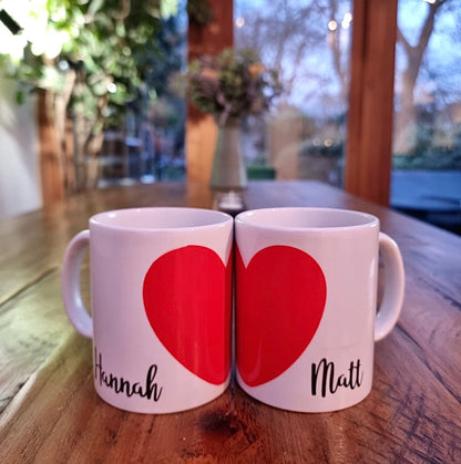 Personalised Set Of Love Heart Mugs. His and Hers. Custom mug. Gift for her. Gift for him. Wedding gift. Birthday gift