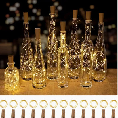 LED Wine Bottle Fairy firefly lights. Copper / Rose Gold string. Warm glow